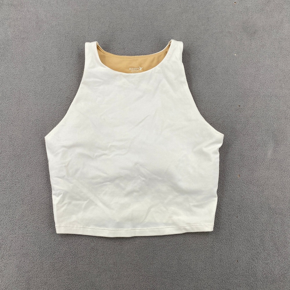 Old Navy Active PowerChill White High Neck Sports Bra Tank Top Medium 8576